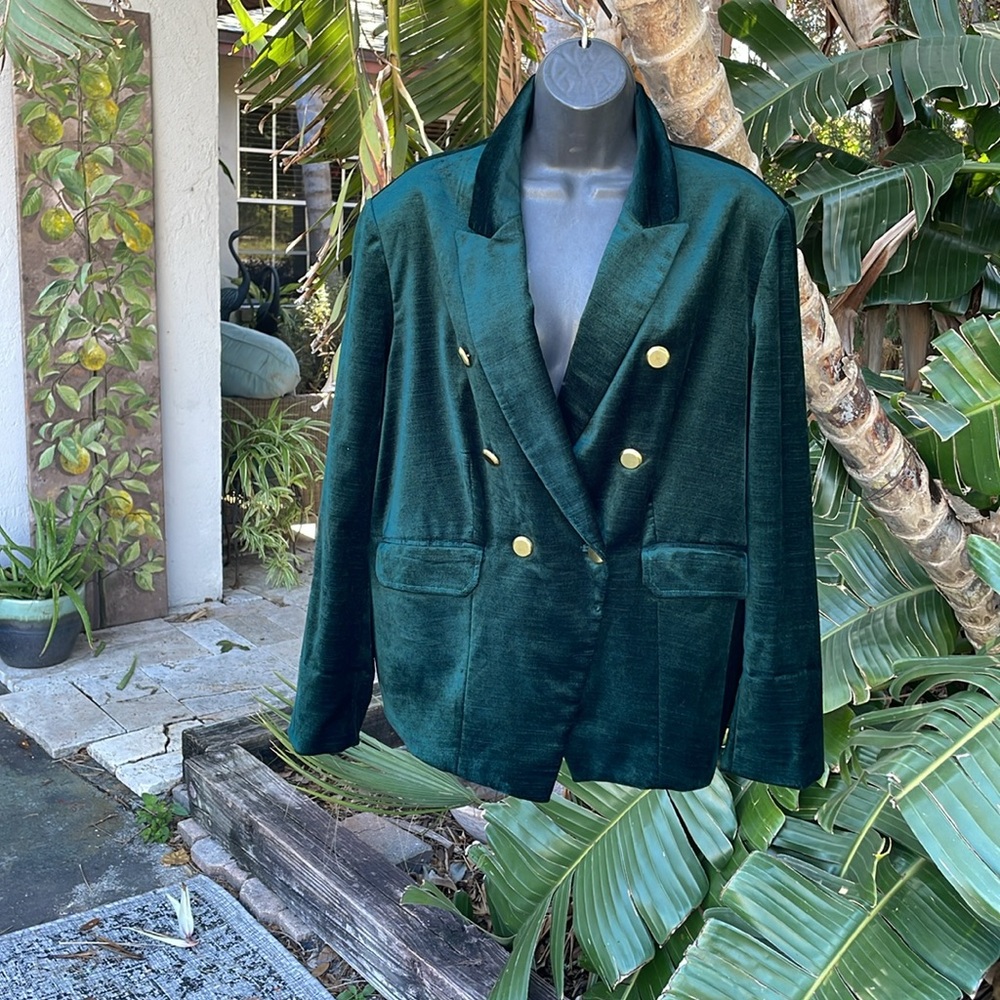 Chicos Elegant Green Velvet Women's Blazer